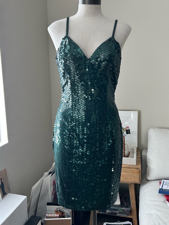 Niteline Dresses & Skirts - Vintage Niteline Della Roufogali Emerald Green Sequin-Strap Mini Dress